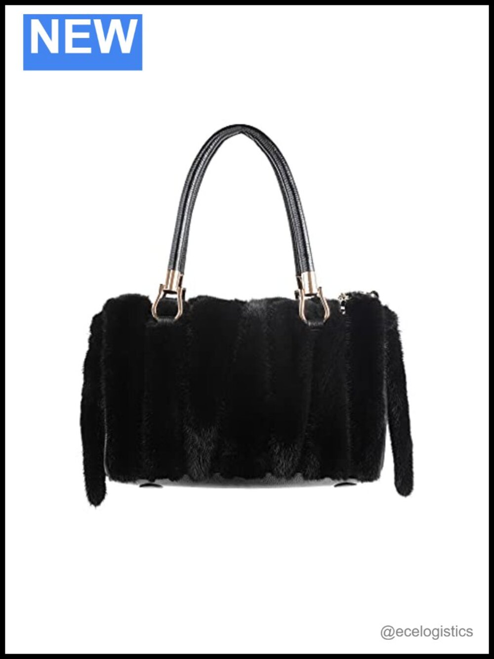 Genuine Mink Fur Crossbody Bag with Leather Handles